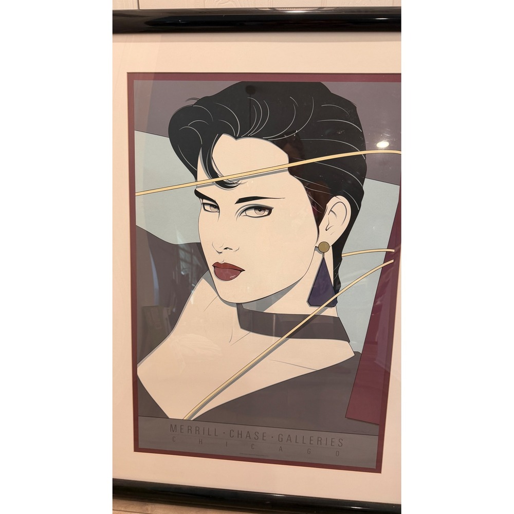Vintage Merrill Chase Galleries Chicago 80s Patrick Nagel Style Framed Art 38x26 - Picture 5 of 9